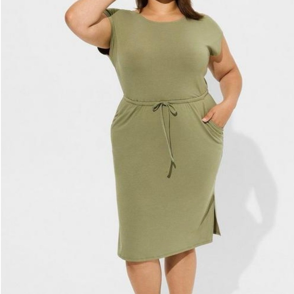 Torrid Olive Drawstring Midi Dress - Picture 3 of 6